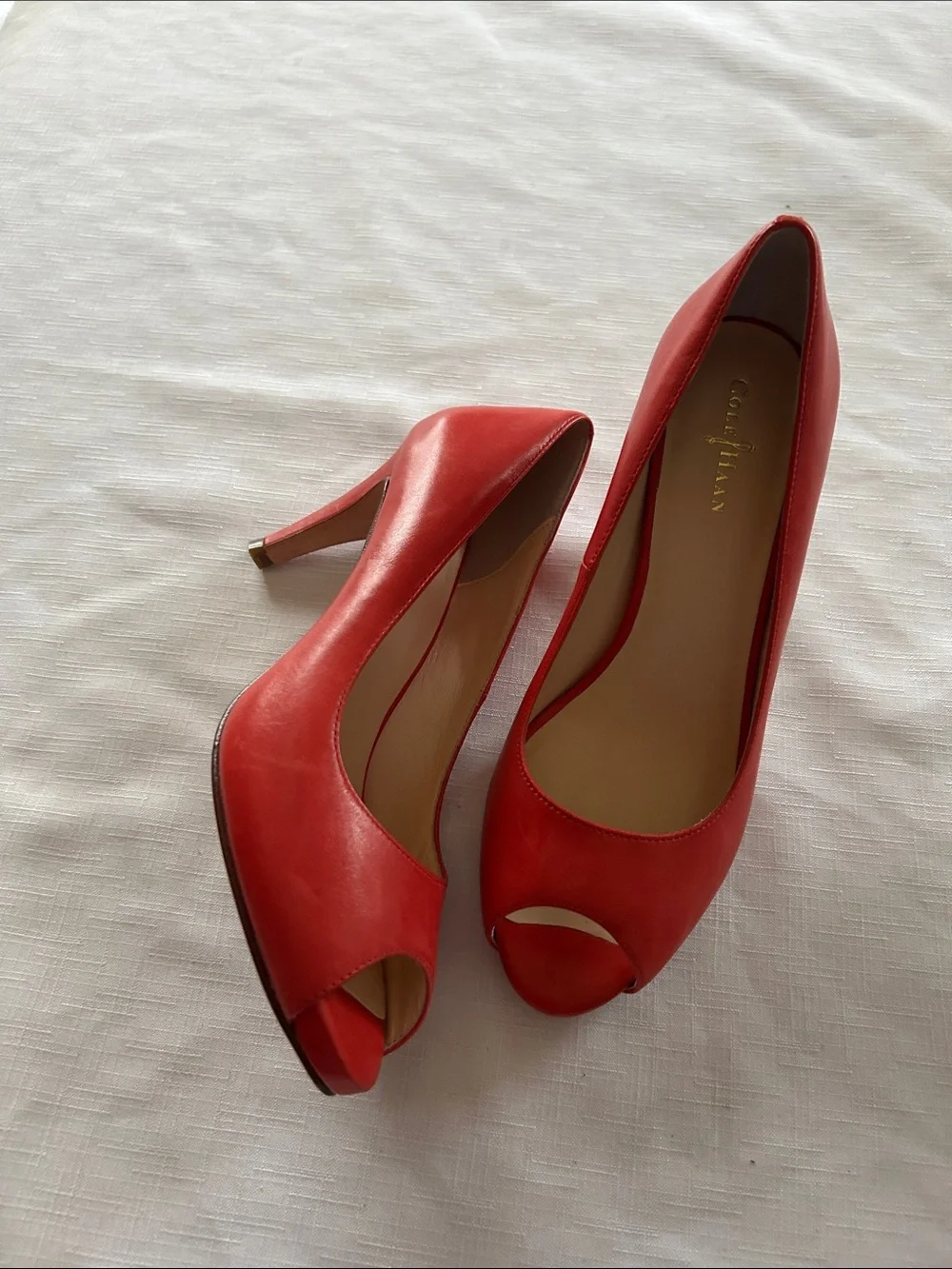 Cole Haan Red Peep-Toe Leather Pumps